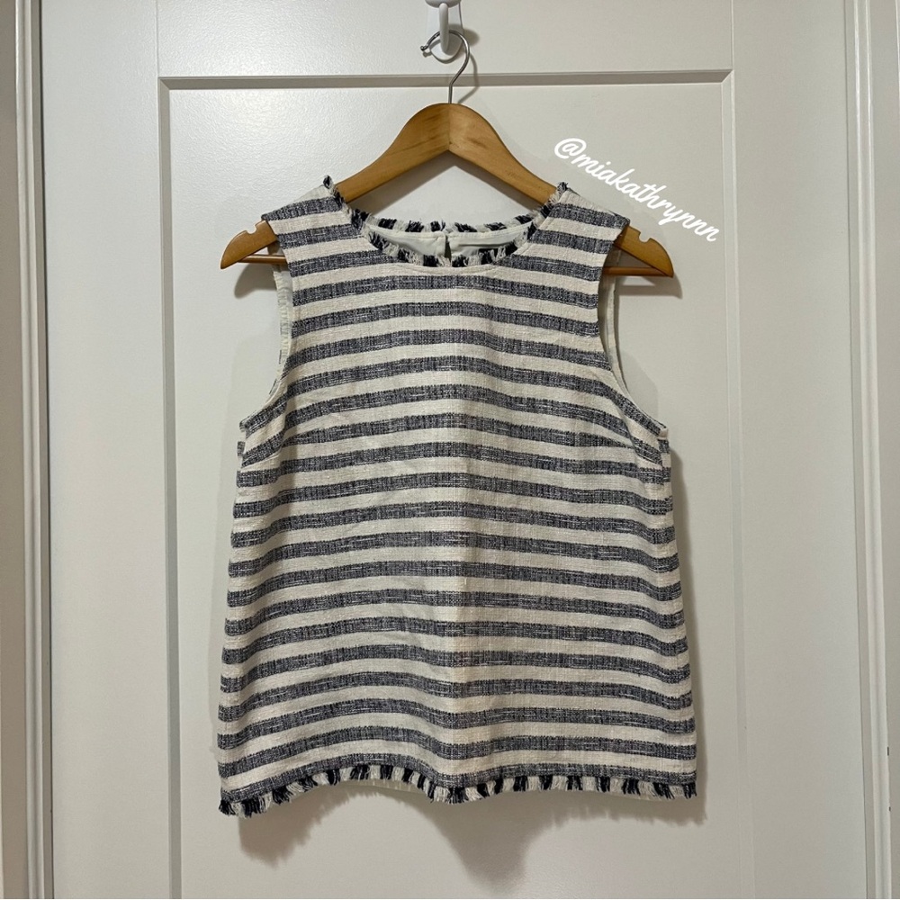 BANANA REPUBLIC - Sleeveless Lined Top - Blue & White Stripe - Tweed - Women’s S